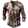 T-shirts pour hommes T-shirt vintage T-shirt en coton imitation Tees ligne géométrique 3D imprimé à manches longues Henley Shirt Top Oversize Hommes Vêtements Pull