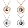 New Rose Gold Silver I love you 100 Lanugage Necklace Love Memory Projection Heart Necklace Birthday Gift Drop 2124