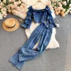 Women's Tracksuits Fall Layer-sleeved Jeans Jacket Pants Strapless Back Zipper Denim Flared Suit