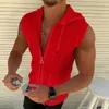 Men's Tracksuits Short-sleeved Hooded Zipper Cardigan T-shirt Summer Fashion Plaid Sleeveless Lapel Top