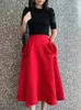Saias outono e inverno lã mistura de seda flores cintura alta midi vestidos2023coreano moda simples fino elegante vestido de festa para mulheres