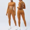 Active Sets Open Back Gym Set Women Sportwear Long Sleeve Yoga Clothing Fitness Padded Crop Top V Waist Leggings 2Piece Workout Sports Suits