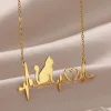 14K Yellow Gold Necklace For Women Cat Heartbeat Pendant Necklaces Vintage Waterproof Jewelry Cute Animal Accessories Free G 657