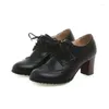 Dress Shoes British Style Women's Thick Heel High Heels Brogue Black Small Leather Spring And Autumn