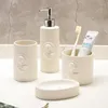 Bath Accessory Set Relief Pink Accessories Soap Ceramic Holder Decoration Toilet Cup Bathroom Brush Toothbrush Lotion Mouthwash Box Bottle