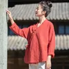 Vêtements ethniques Printemps Été Rétro Chemises Ramie Col V Plaque Boucle Style Chinois Top Femmes Lin Hanfu Traditionnel