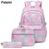 3 PcsSet School Bags for Teenage Girls Waterproof Backpack Students Kids Schoolbag Child With Pencil Case Lunch box 231229