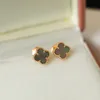 Black Mini Designer Mother of Pearl V-gold Four-leaf for Women Senior Classic New Clover Light Earrings