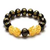 Bracciale Pixiu placcato in oro Bracciale con perline Buddha Bracciale rigido cinese Feng Shui per donna Uomo257b