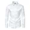 Chemises décontractées pour hommes 2023 Satin Robe Chemise Soie Lisse Tuxedo Slim Fit Mariage Party Ball