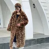 Pelz 2021New Winter Frauen Echt Rex Kaninchen Pelz Mäntel Off Saison Mode Lange Leopard Mantel Einfache Warme Damen Oberbekleidung Straße