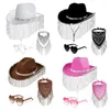 Berets Tassels Cowgirl Hat With Bandanas And Heart-shaped Glasses Set Costume Cosplay Party Wide Brim Dress Cap Drop