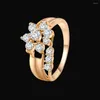 Cluster Rings 2023 Classic Austrian Crystal Stone Cute Romantic Lovely Clear Flower Gold Color Jewelry Wholesa