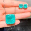Earrings & Necklace Luxury Square Paraiba Tourmaline Jewelry Set For Women Fusion Stone Green Wedding Anniversary Gifts CZ288o