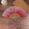 Party Favor Vintage Chinese Silk Cloth Blank Folding Fan Wooden Bamboo Antiquity For Calligraphy Painting Hand