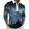 Herrpolos 3D Plaid Graphic Print Long Sleeve Zipper Polo Shirts For Men Casual Tops Spring Autumn Overdimased Daily Clothing