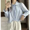 Women's Blouses Spring Autumn Fashion Elegant Polo Collar Long Sleeved Solid Color Loose Shirt Casual Versatile Western Commuter Tops