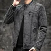 Jaquetas masculinas vintage denim homens roupas slim fit sólido casual mens jeans casaco moda stand roupas para preto azul