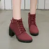 Stövlar plus storlek 42 fotled kvinnor plattform höga klackar bota feminina spännskor tjock klack kort boot zapatos para mujeres 2023