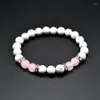 Charm Bracelets Pink Bead Bracelet For Women With Crackled Turquoise Pendant Casual Jewelry Sweet Korean Style Birthday Gift Fast