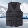 Gilet da uomo Gilet multitasche Uomini anziani di mezza età Scollo a V Monopetto Casual Senza maniche Giubbotti Pografia Gilet Utensili