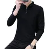 남성용 T 셔츠 남성 사업 공식 셔츠 슬림 한 핏 지퍼 넥 드레스 블라우스 전문 룩 흰색/검은 색을위한 긴 소매 탑