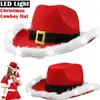 Berets Christmas Cowboy Hat Santa Claus oświetlenie LED LED LED Cowgirl Xmas Costume Costume Akcesorium dla kobiet