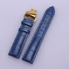 Zubehör für Armbanduhren, Alligator-Maserung, echtes Leder, blaue Uhrenarmbänder, 14 mm, 16 mm, 18 mm, 20 mm, 22 mm, Schmetterlingsschnalle, new289G