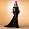Robes de soirée élégantes noires épaules dénudées bal 2024 robes De Fiesta Glliter Tulle voir à travers Stretch sirène robe formelle robe