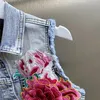 Läder 2021 Girl's Denim Vest Threedimensional broderi Flower Waistcoat Korean Slim Student Vest Top Jeans Jackets Short Lady Coat