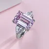 5CT Choucong Fedi nuziali di marca Gioielli di lusso Vero argento sterling 100% 925 Taglio smeraldo Bianco Moissanite Pietre preziose Diamanti Anello da donna per feste Regalo di San Valentino