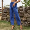 Damska niebieska sukienka spodni Nuty nogi umyte luźne mody uliczne Mid talii dżinsowe spodnie 2023 Pobiety