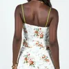 Tanks pour femmes Maemukilabe Chic Floral Print Lace Trim Crop Top Front Tie Up Bow Split Spaghetti Straps Camis Femmes Y2K Vintage Gilet sans dos