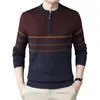 Pulls pour hommes hiver hommes pull vintage rayé tricoté avec fermeture à glissière décor col ras du cou épais pull chaud pour l'automne plus