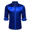 Men's Casual Shirts Designer Shirs For Men Solid Paisley Silk Blue Silver White Black Green Slim Fit Male Blouses Long Sleeve Tops Barry