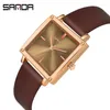 Montres-bracelets SANDA 1068 Femmes Square Sport Montres Mode Bracelet En Cuir Analogique Quartz Montre-Bracelet Grand Cadran Vintage Élégant Dames Reloj Muje