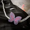 Gargantilla de perlas de imitación para mujer, collar de diamantes de imitación brillantes, cadena de extensión ajustable, decoración elegante de mariposas, joyería