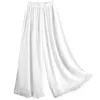 Pantalones de mujer Moda Mujer Casual Gasa Pierna ancha Tamaño grande Suelto Sólido Blanco Banda elástica Cintura alta Ropa femenina Pantalones de gran tamaño