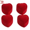 Mini Cute Red Carrying Cases Foldable Red Heart Shaped Ring Box For Rings Lid Open Velvet Display Box Jewelry Packaging 24Pcs 341t