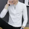 Мужские футболки Мужская деловая деловая рубашка Slim Fit Платье с воротником на молнии Блузка Топы с длинными рукавами для профессионального образа Белый/Черный