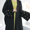 Abbigliamento etnico Trifoglio Ricamo Abaya Kimono Per Le Donne Musulmane 2024 Aperto Abaya Elegante Abito Lungo Allentato Femminile Cappotto Nero Islam