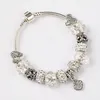 Charm Bracelets Leabyl Classic Simle Series White Crystal Diy Women Bracelet Bangle Silver Color Heart Flower Bead279t