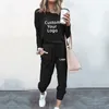 Dames Tweedelige broek Aangepaste logo-pak Lente Herfst Mode Dagelijks Huiskleding O-hals Hoodies en joggingbroeken Stukkenset DHZ Vrouwelijk Trainingspak