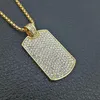 Pendentif Colliers Acier inoxydable Géométrique Carré Dog Tag Collier Plein Strass Pavé Bling Glacé Hommes Hip Hop Rappeur Jewelr234e