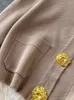 Kvinnors tvådelade byxor Autumn Winter Golden Buttons V Neck Pocket Cardigan Sweaters Wide Leg Tracks Long Set Thick Clothing