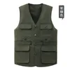 Gilets pour hommes Gilet multi-poches Hommes âgés moyens Col V Simple Boutonnage Casual Vestes sans manches Pographie Gilet Outillage