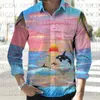 Camisas casuais masculinas Flamingo Parrot 3D impresso camisa de manga comprida botão para baixo lapela masculina primavera