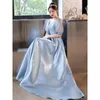 Party Dresses Sweet Floor Length Light Blue Lady Girl Women Princess Bridesmaid Banquet Ball Prom Dress Gown Free Ship