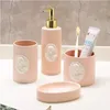 Bath Accessory Set Relief Pink Accessories Soap Ceramic Holder Decoration Toilet Cup Bathroom Brush Toothbrush Lotion Mouthwash Box Bottle