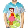 Homens Camisetas Heidi A Garota do AlpsSit na Árvore Verão Mens Poliéster Camiseta Manga Curta 3D Impresso Roupas Respiráveis